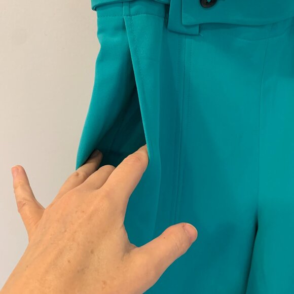 Teal wide leg dressy pants with belt and pockets! French Connection size 4 - Picture 3 of 8